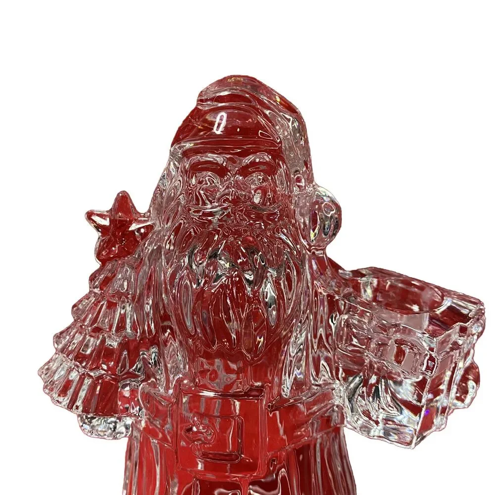 Crystal Glass Santa Claus Candle Holder Figurine 24% Lead Christmas St. Nick 7.5